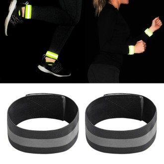 2pcs Reflective Band Outdoor Sports Running Cycling Night Warning Wrist Band(Black)