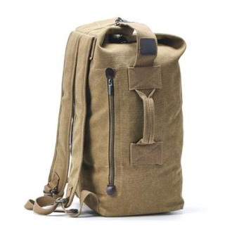 Upgrade Zipper Pockets Outdoor Travel Man Canvas Double Shoulder Backpack Student Schoolbag, Specification: Large Khaki