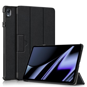 For OPPO Pad 11 inch 3-folding Magnetic Buckle Custer Texture Leather Tablet Case(Black)