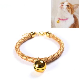 Prepared PU Leather Adjustable Pet Bell Collar Cat Dog Rabbit Simple Collar Necklace, Size:M 25-30cm(Gold)