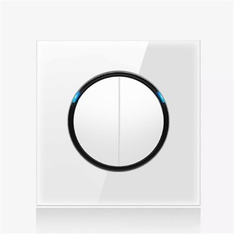 86mm Round LED Tempered Glass Switch Panel, White Round Glass, Style:Two Open Dual Control