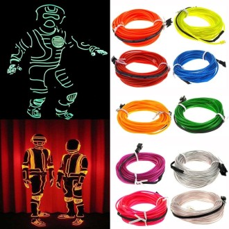 Flexible LED Light EL Wire String Strip Rope Glow Decor Neon Lamp USB Controlle 3M Energy Saving Mask Glasses Glow Line F277, Ra