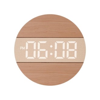 G218B Wooden Living Room Digital Display Clock Home Decoration Wall Clock(Khaki)