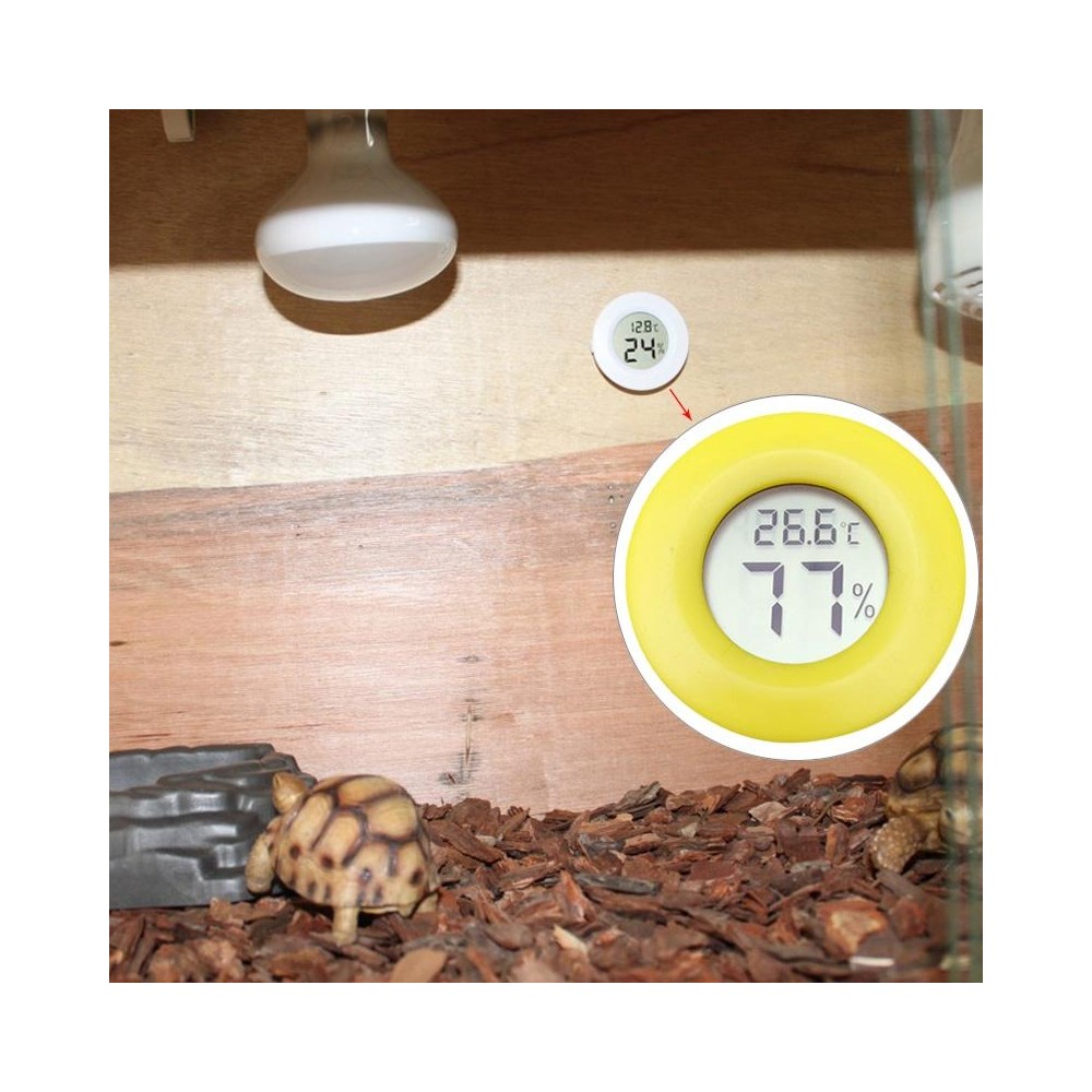 Digital Round Shaped Reptile Box Centigrade Thermometer & Hygrometer with Screen Display (Yellow)