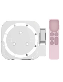 JV06T Set Top Box Bracket + Remote Control Protective Case Set for Apple TV(White + Pink)