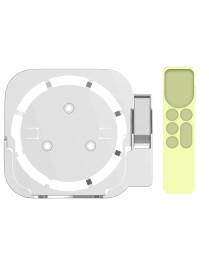 JV06T Set Top Box Bracket + Remote Control Protective Case Set for Apple TV(White + Fluorescent Green)