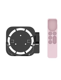 JV06T Set Top Box Bracket + Remote Control Protective Case Set for Apple TV(Black + Pink)
