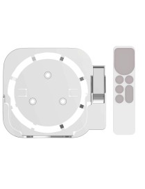 JV06T Set Top Box Bracket + Remote Control Protective Case Set for Apple TV(White + White)