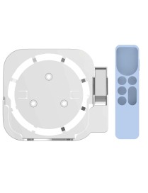 JV06T Set Top Box Bracket + Remote Control Protective Case Set for Apple TV(White + Sky Blue)