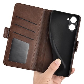 For Realme 10 4G Dual-side Magnetic Buckle Horizontal Flip Leather Phone Case(Brown)