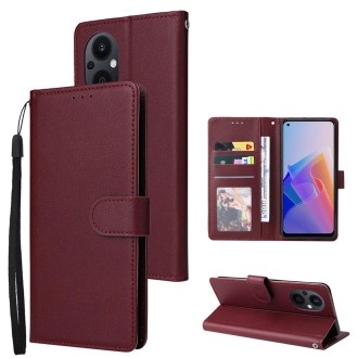 For OPPO A96 5G / Reno7 Z / Reno8 Z Multifunctional 3 Card Slots Leather Phone Case(Wine Red)