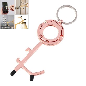 EDC Door Opener Non-Contact Press Elevator Protection Keychain Pendant, Specification: OPP Packaging(Rose Gold)