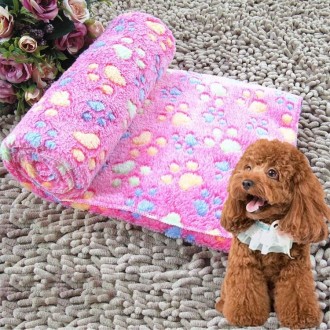 Dog Kennel Mat Footprints Pattern Thick Warm Coral Fleece Pet Dog Blankets, Size: M, 60*80cm(Magenta)