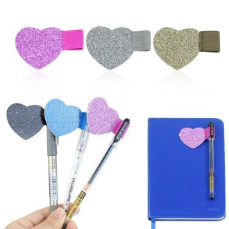 2pcs Mini Self-Adhesive Love Pen Holder PU Pen Clip Elastic Band Pen Insert(Grey)