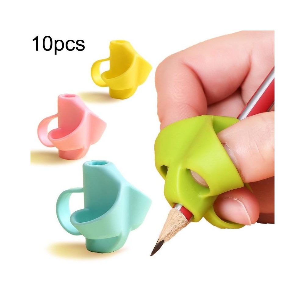 10pcs Children Calligraphy Posture Correction Grip Pen Tool Silicone Three-Finger Pencil Case, Random Colour Delivery