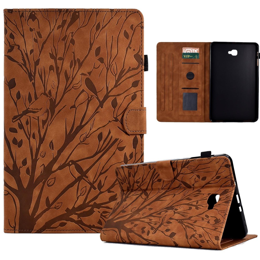 For Samsung Galaxy Tab A 10.1 2016 Fortune Tree Pressure Flower PU Tablet Case with Wake-up / Sleep Function(Brown)