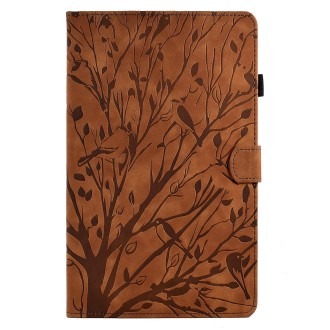 For Samsung Galaxy Tab A 10.1 2016 Fortune Tree Pressure Flower PU Tablet Case with Wake-up / Sleep Function(Brown)