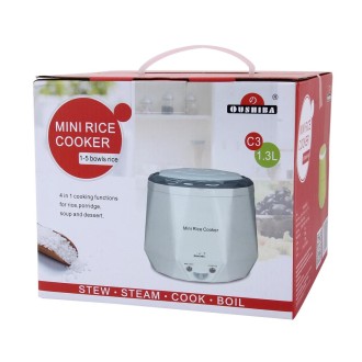 OUSHIBA Car Auto C3 Mini Multi-function Rice Cooker 12V 1.3L Volume for Rice Soup Noodles Vegetable Dessert(White)