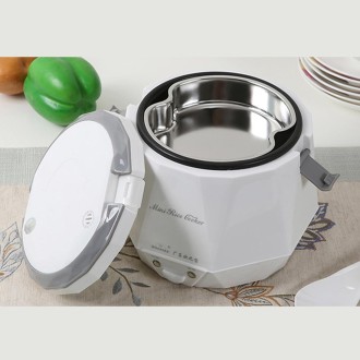 OUSHIBA Car Auto C3 Mini Multi-function Rice Cooker 12V 1.3L Volume for Rice Soup Noodles Vegetable Dessert(White)