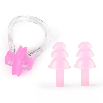 Earplugs Nose Clip Silicone Set Swimming Waterproof Equipment(Pink)