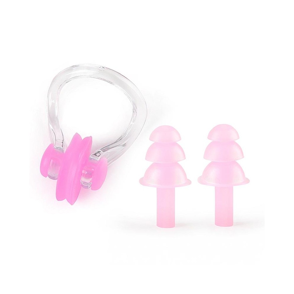 Earplugs Nose Clip Silicone Set Swimming Waterproof Equipment(Pink)