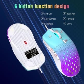 HXSJ S500 3600DPI Colorful Luminous Wired Mouse, Cable Length: 1.5m(White)