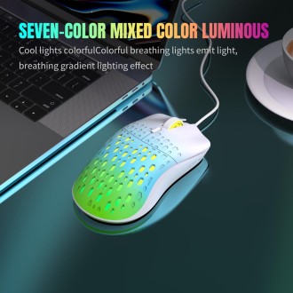 HXSJ S500 3600DPI Colorful Luminous Wired Mouse, Cable Length: 1.5m(White)