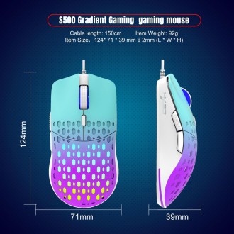 HXSJ S500 3600DPI Colorful Luminous Wired Mouse, Cable Length: 1.5m(White)