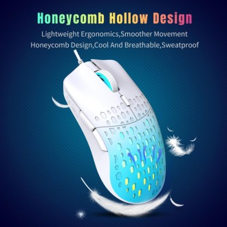 HXSJ S500 3600DPI Colorful Luminous Wired Mouse, Cable Length: 1.5m(White)