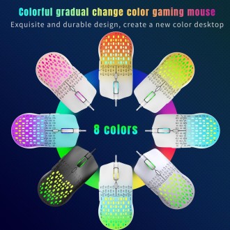 HXSJ S500 3600DPI Colorful Luminous Wired Mouse, Cable Length: 1.5m(White)