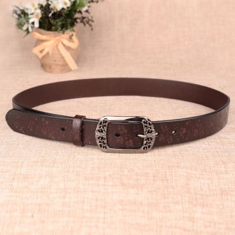 ZK--067 Retro Engraved Buckle Butterfly Print Pin Buckle Leather Belt, Length: 110cm(Black)