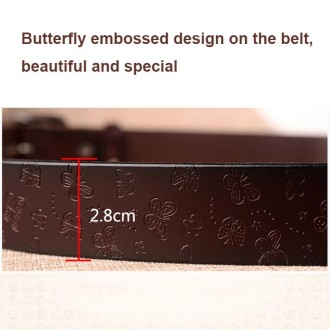 ZK--067 Retro Engraved Buckle Butterfly Print Pin Buckle Leather Belt, Length: 110cm(Black)