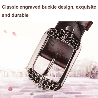 ZK--067 Retro Engraved Buckle Butterfly Print Pin Buckle Leather Belt, Length: 110cm(Black)