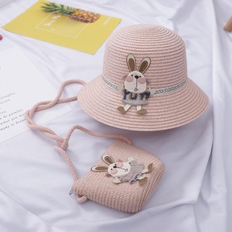 2 in 1 Children Beach Hat & Bag Set Sun Hat(Pink)