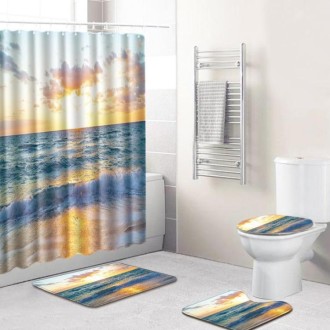 4 PCS Ocean Series Mat Shower Curtain Bathroom Carpet Door Mat, Size:Shower Curtain + 50x80cm 3 PCS(G81221-D7)