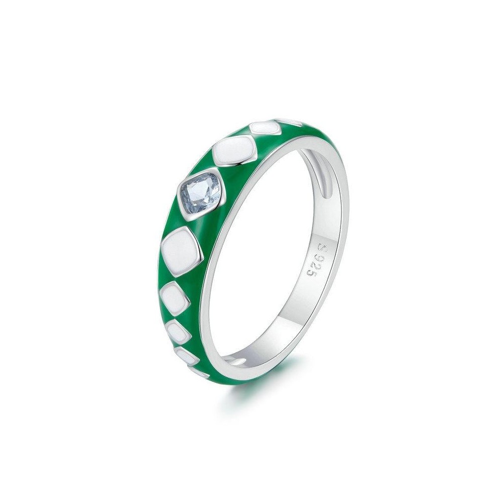 SCR942-8 S925 Sterling Silver Personalized White Green Diamond Texture Ring Hand Decoration