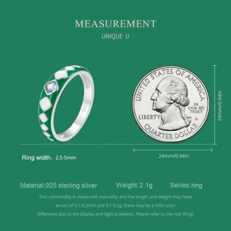 SCR942-8 S925 Sterling Silver Personalized White Green Diamond Texture Ring Hand Decoration