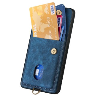 For Xiaomi 14 Pro Retro Card Wallet Fold Leather Phone Case with Strap(Blue)