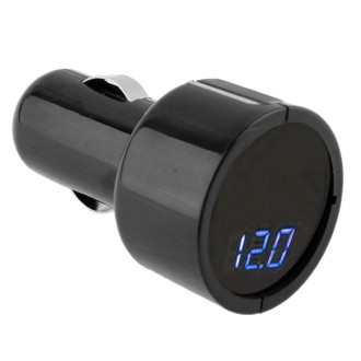 1 inch LED Display Cigarette Lighter Electric Voltage Meter for Auto Battery, Blue Light(Black)