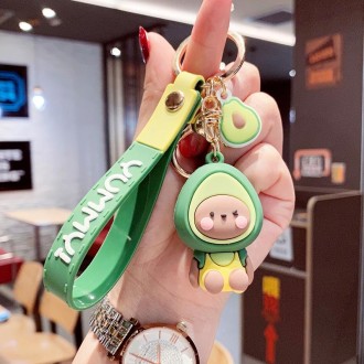 5 PCS Cartoon Animal Fruit Soft Rubber Doll Keychain School Bag Pendant(Avocado)