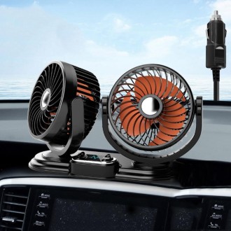 F621 Car Rotatable Turntable Silent Car Double Head Fan, Model: 24V Cigarette Lighter