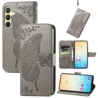 For Samsung Galaxy S24+ 5G Butterfly Love Flower Embossed Leather Phone Case(Gray)