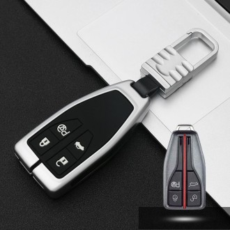 Car Luminous All-inclusive Zinc Alloy Key Protective Case Key Shell for Hong Qi A Style Smart 4-button (Silver)