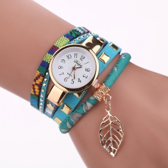 Ladies Quartz Bracelet Watch with Leaf Shape Pendant(Sky Blue)