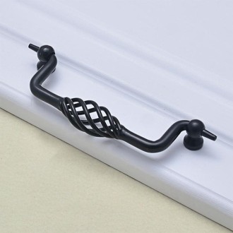 6100-160 Classic Birdcage Shape Iron Cabinet Wardrobe Drawer Door Handle, Hole Spacing: 160mm (Matte Black)