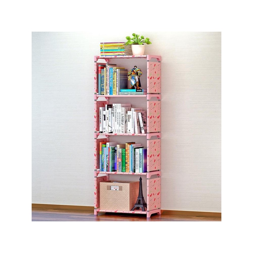 Children Bookshelf Storage Shelve Book Rack Bookcase for Home Furniture(Pink)