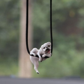 Small Bulldog Cute Dog Car Rearview Mirror Pendant(White)