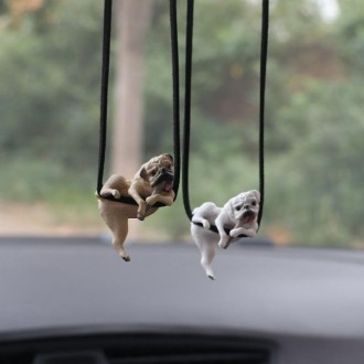 Small Bulldog Cute Dog Car Rearview Mirror Pendant(White)