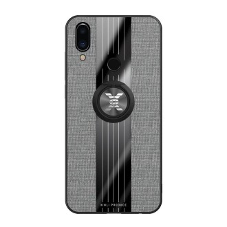 For Meizu Note 9 XINLI Stitching Cloth Texture Shockproof TPU Protective Case with Ring Holder(Grey)