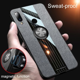 For Meizu Note 9 XINLI Stitching Cloth Texture Shockproof TPU Protective Case with Ring Holder(Grey)